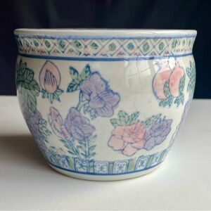 Vintage Chinese Porcelain Fishbowl Planter Floral Design- 5.75 x 4.5